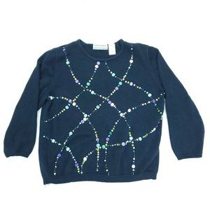 Alfred Dunner Sweater Women Petite XL PXL Blue Buttons Beads